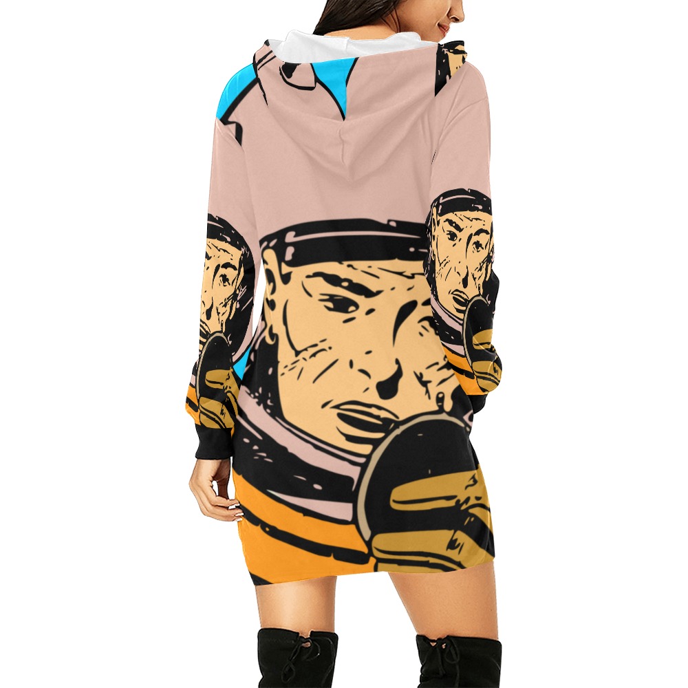 astronaut All Over Print Hoodie Mini Dress (Model H27)