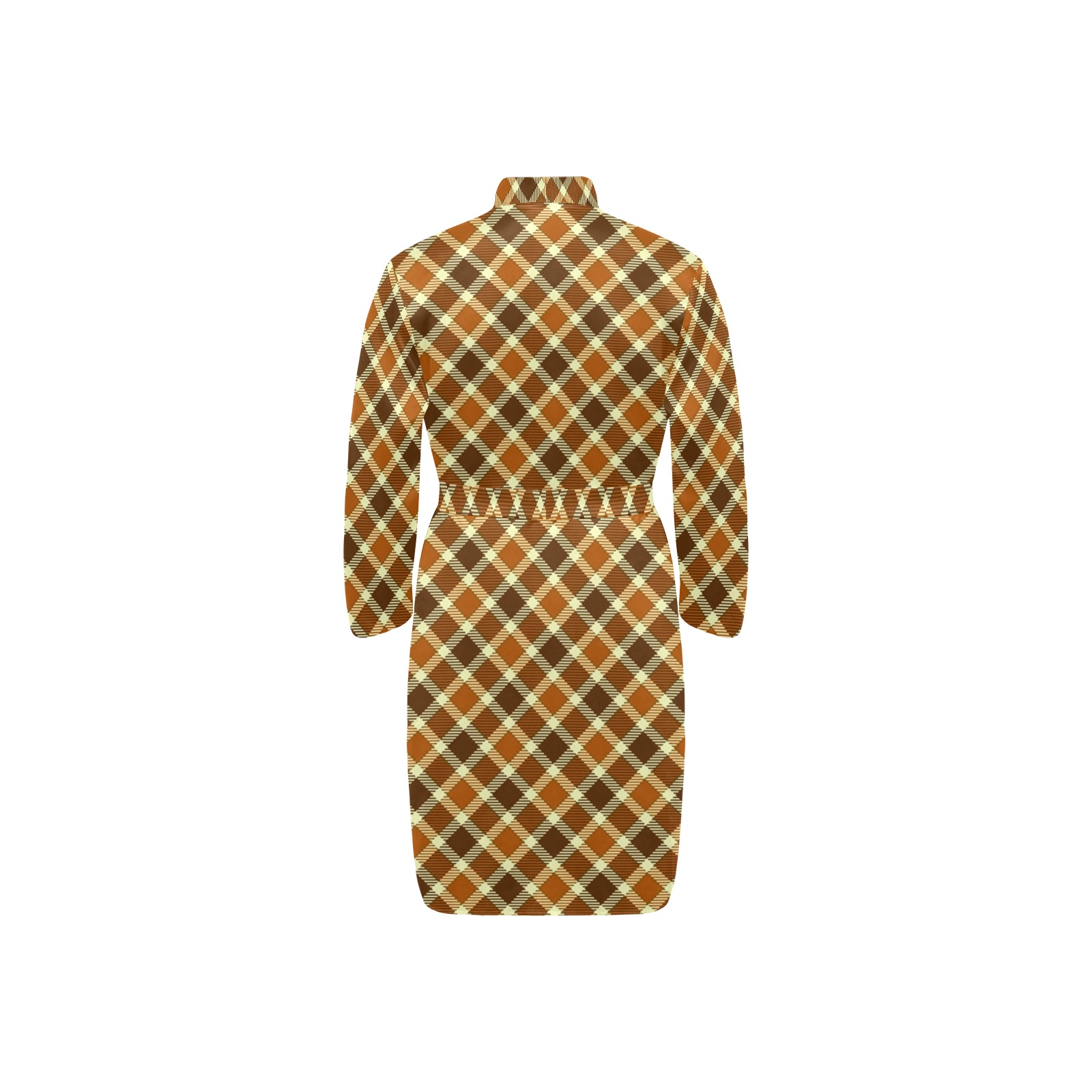 Brown Gold Plaid Men's Long Sleeve Belted Night Robe (Model H56)