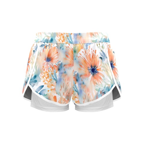 Watercolor-floral-pattern-blooming_1 Women's Sports Shorts with Compression Liner (Model L63)