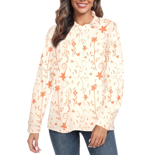 Living Coral Floral Pattern Women's Long Sleeve Polo Shirt (Model T73)