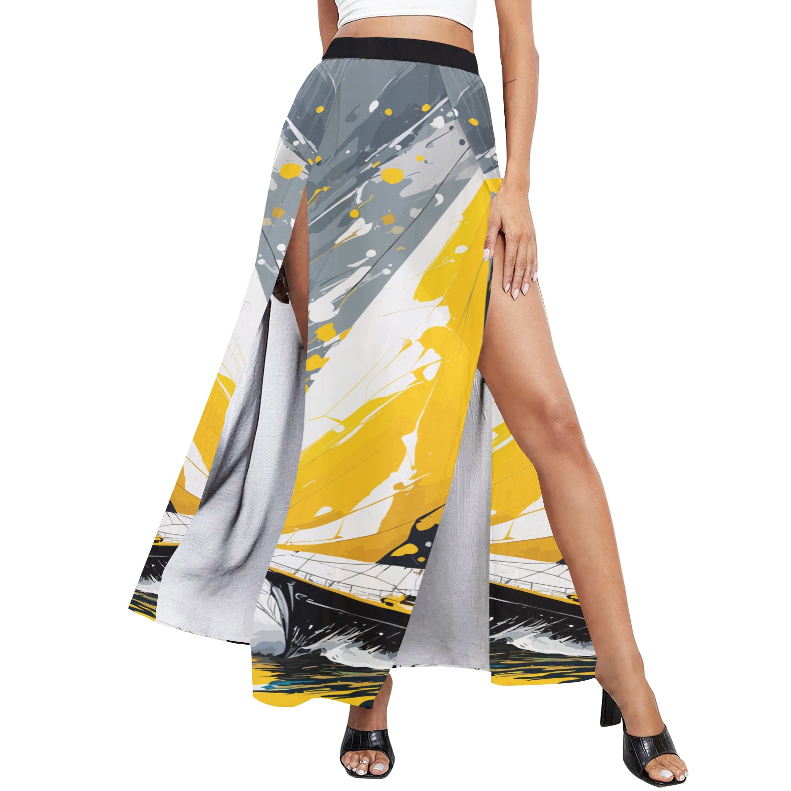 Compania Fantastica Beach Blue Ostrich Print Long Beachwear Dress with Slit  BA21SAI01 main image 0