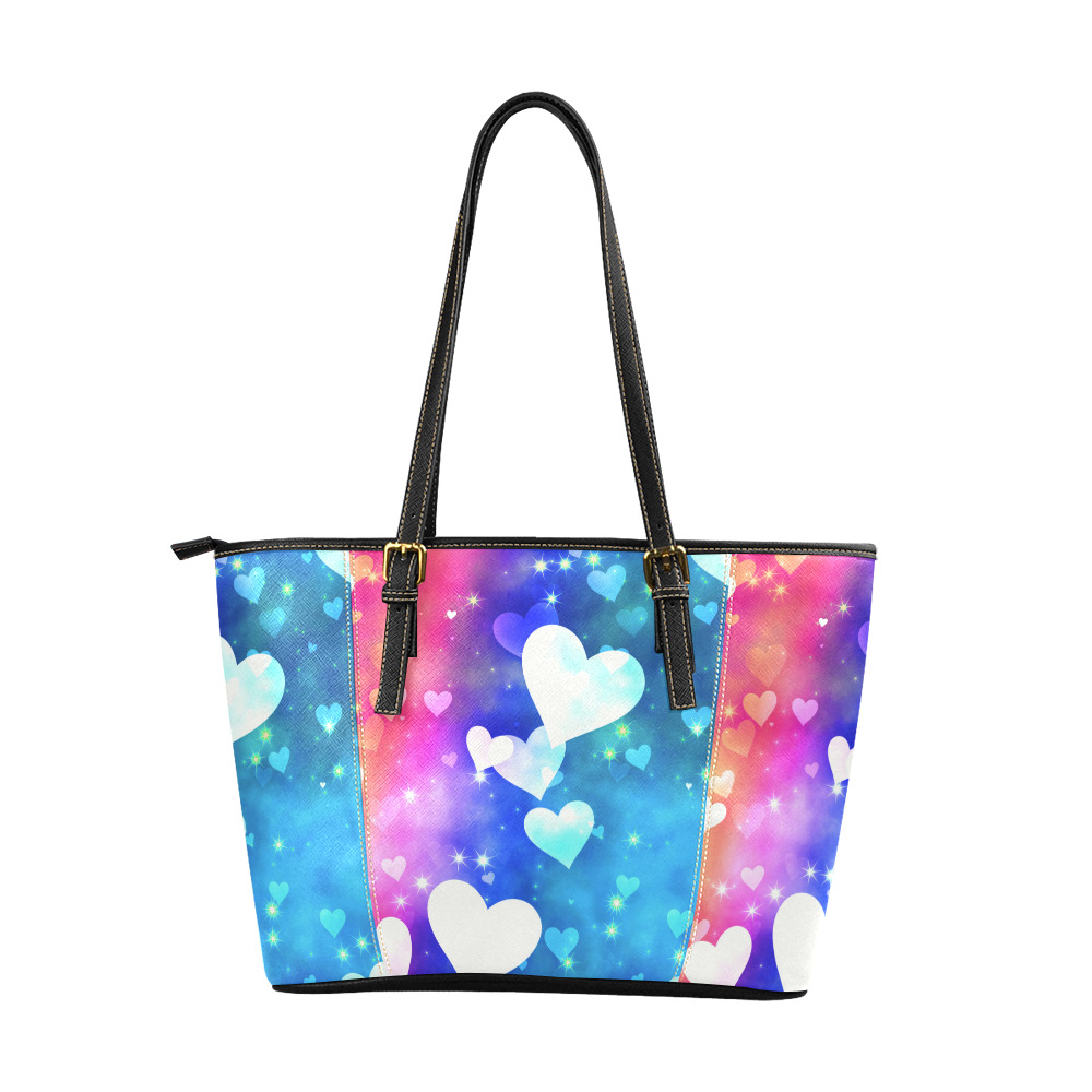 Dreamy Love Heart Sky Background Leather Tote Bag/Large (Model 1640)