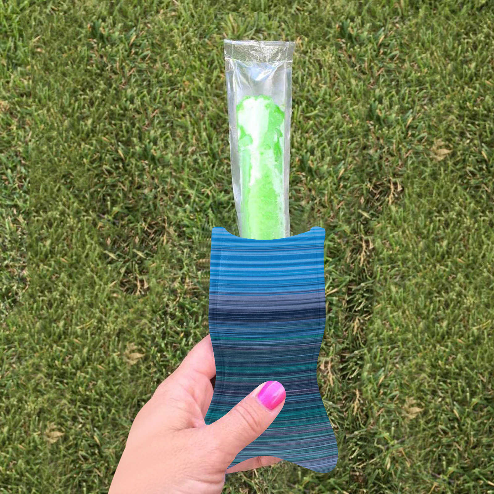 Abstract Blue Horizontal Stripes Ice Lolly Sleeve
