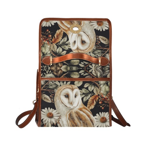 Barn Owl Autumn Waterproof Canvas Bag-Brown (All Over Print) (Model 1641)