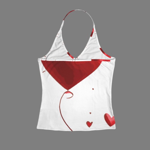 heart print Women's V-Neck Halter Top (Model T83)