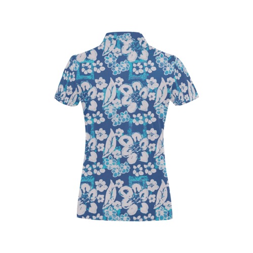 Blue White Floral Unique Women's All Over Print Polo Shirt (Model T55)