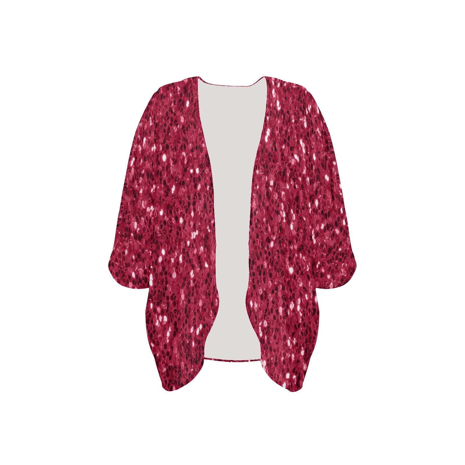 Magenta dark pink red faux sparkles glitter Women's Kimono Chiffon Cover Ups (Model H51)