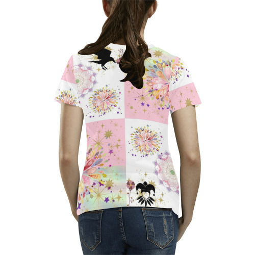 Secret Garden With Harlequin and Crow Patch Artwork All Over Print T-Shirt for Women (USA Size) (Model T40)