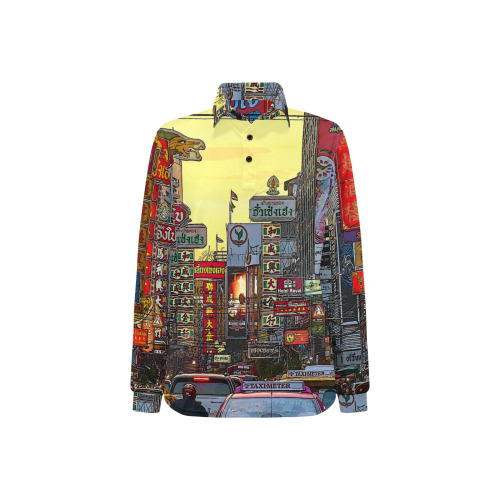 Chinatown in Bangkok Thailand - Altered Photo Women's Long Sleeve Polo Shirt (Model T73)