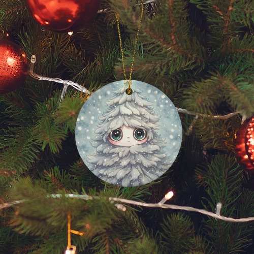 Little Christmas Tree 3 inch Round Ceramic Ornament