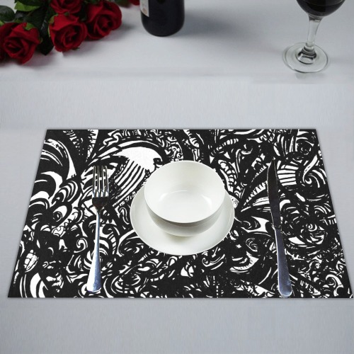 Black and white Abstract graffiti Home Range Placemat 14’’ x 19’’ (Set of 4)