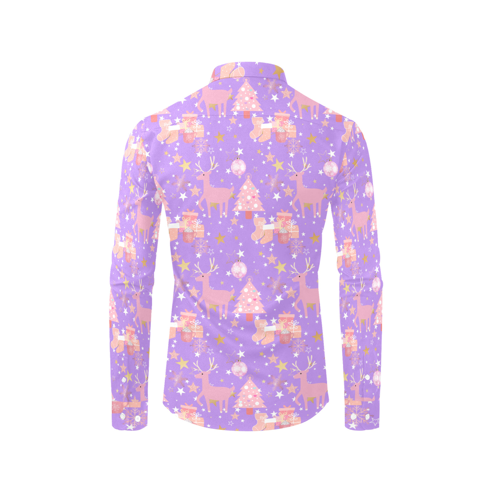 Pink and Purple and Gold Christmas Design Men's All Over Print Casual Dress Shirt (Model T61)