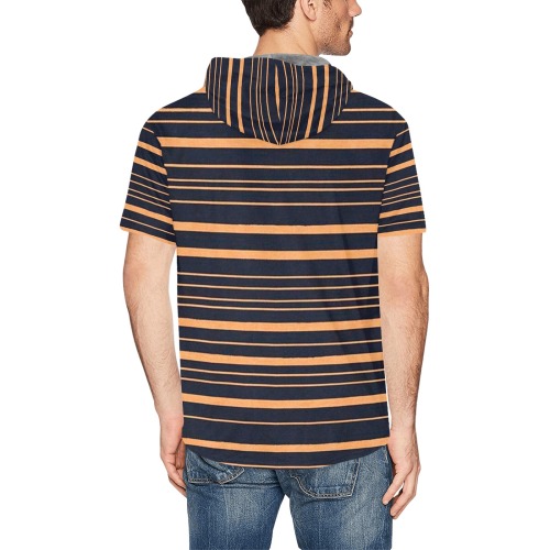 RR Men's Cooling Performance Short Sleeve Hood Tee - Orange Stripe All Over Print Short Sleeve Hoodie for Men (Model H32)