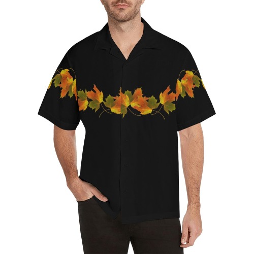 Golden Autumn Leaves - Black Hawaiian Shirt (Model T58)