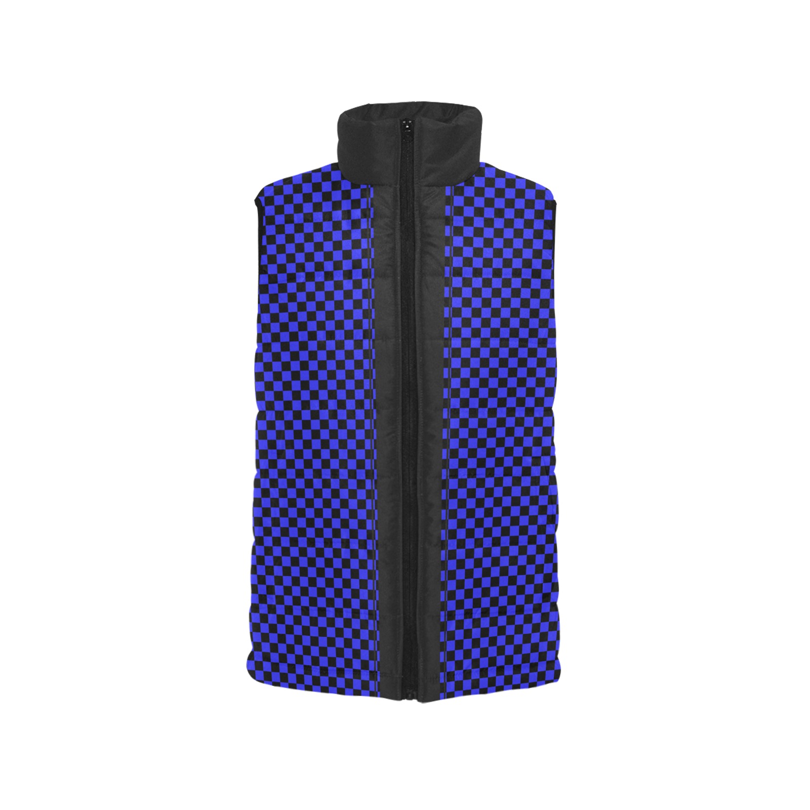 Checkerboard Blue Black Stripe Racing Women's Padded Vest Jacket (Model H44)