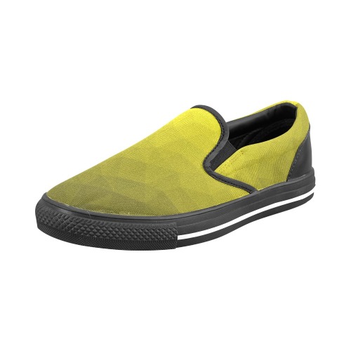 Yellow gradient geometric mesh pattern Women's Slip-on Canvas Shoes (Model 019)