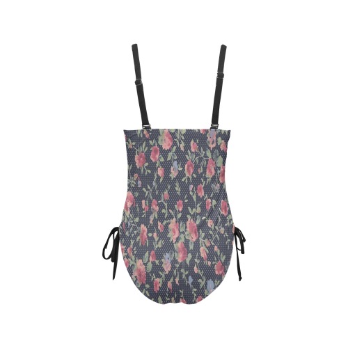 Polka Dotted Rosebuds Drawstring Side One-Piece Swimsuit (Model S14)