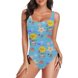 fun pattern Drawstring Side One-Piece Swimsuit (Model S14)