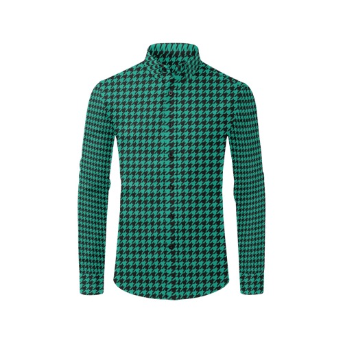 Houndstooth Green and black Men's All Over Print Casual Dress Shirt (Model T61)