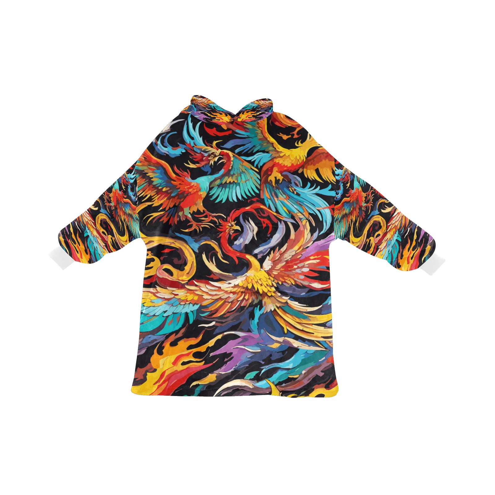 Colorful fantasy phoenix birds and flames art. Blanket Hoodie for Men