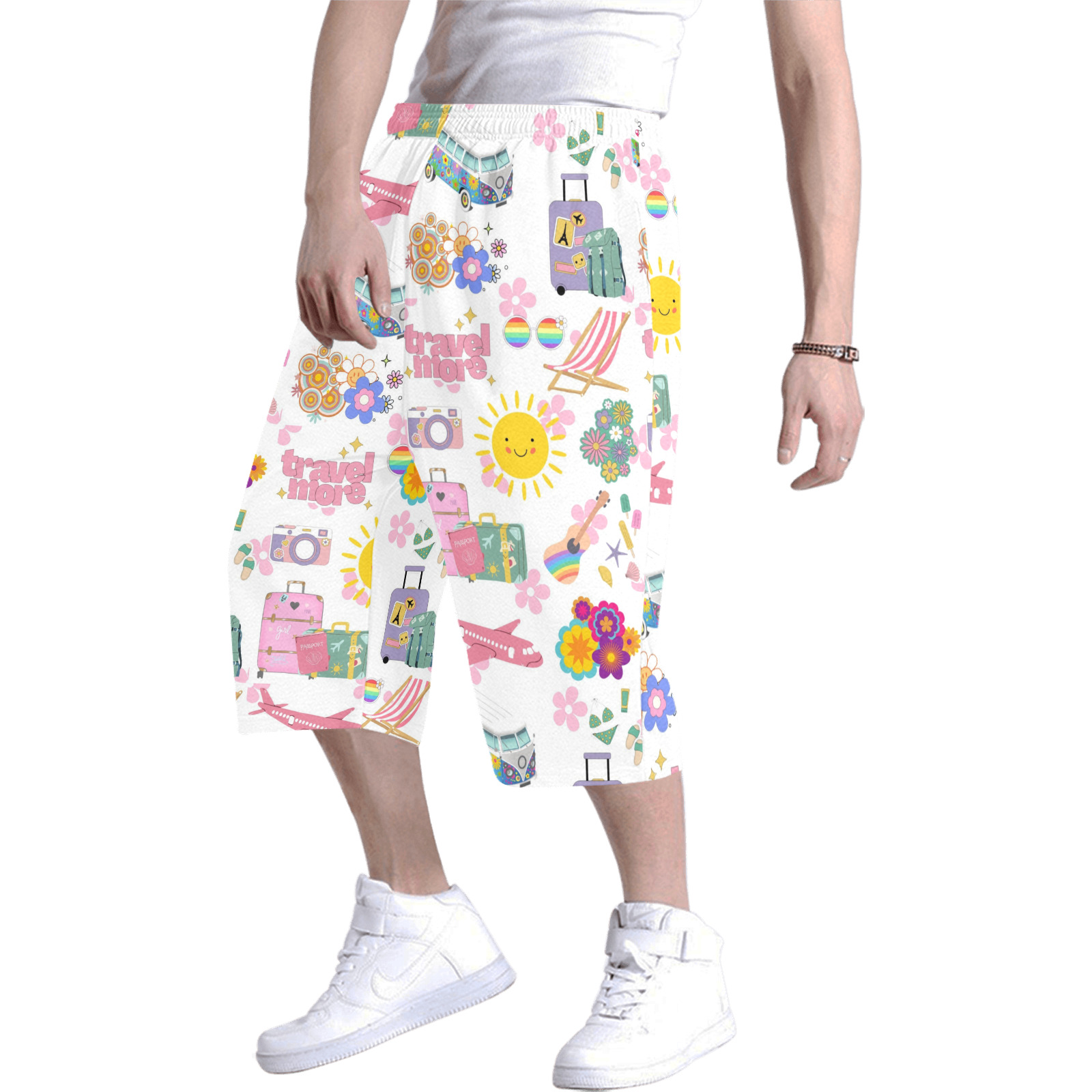 Hippie Summer Holiday Travel Vacation Artwork Design Men's All Over Print Baggy Shorts (Model L37)