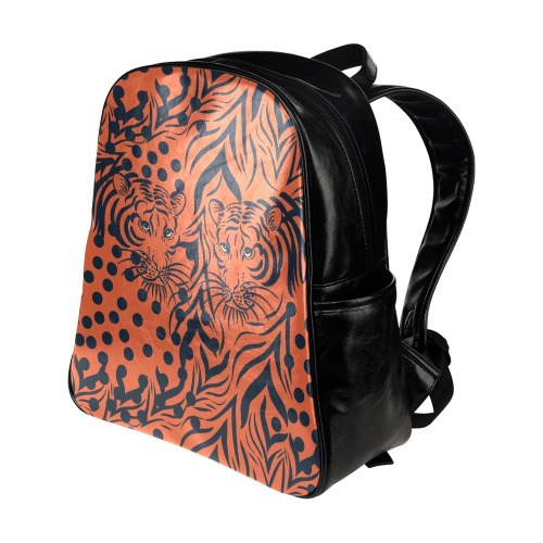Wild abstract tiger - Red Multi-Pockets Backpack (Model 1636)
