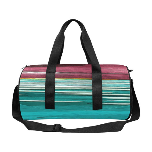 Abstract Red And Turquoise Horizontal Stripes Duffle Bag (Model 1679)