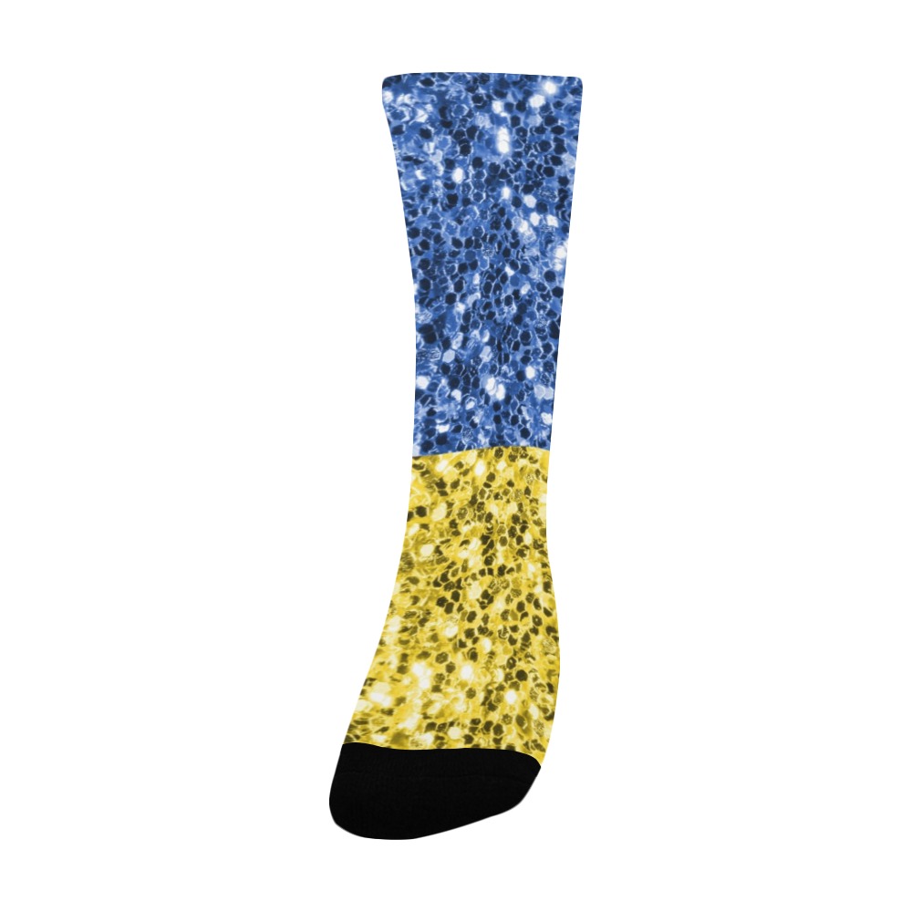 Blue yellow Ukraine flag glitter faux sparkles Women's Custom Socks