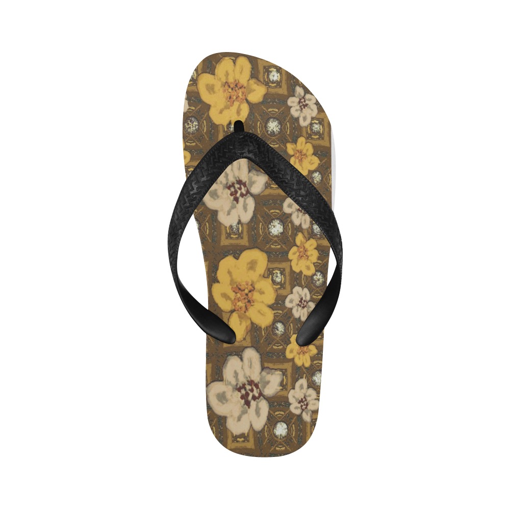 A taste of yellow-floral Flip Flops for Men/Women (Model 040)
