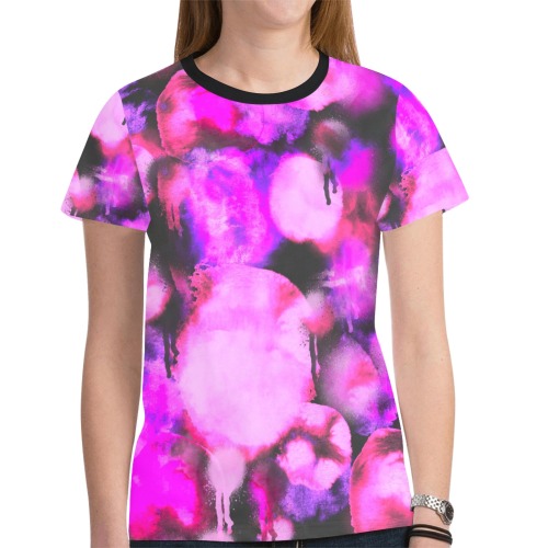 Graffiti dots pink and dark-2 New All Over Print T-shirt for Women (Model T45)