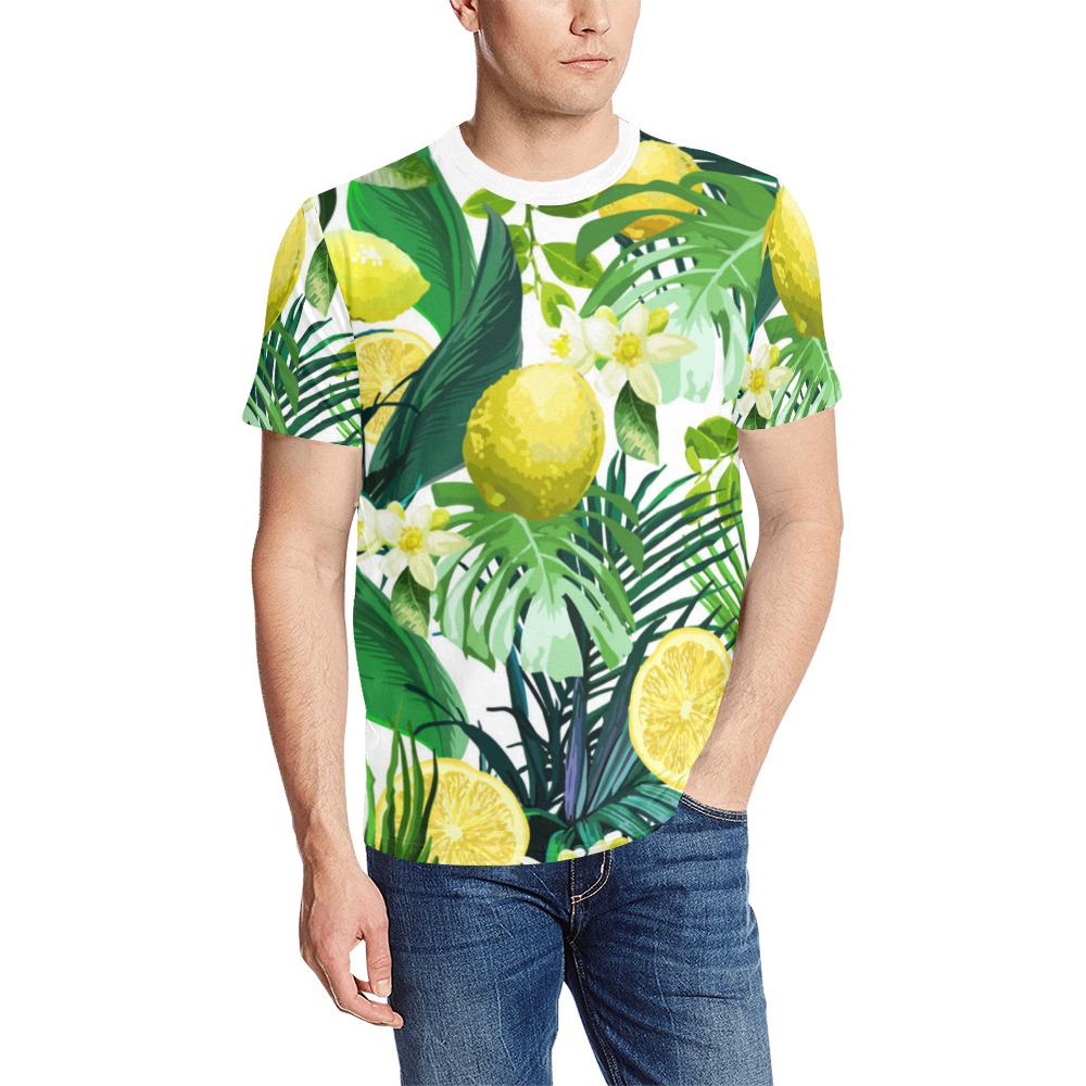 LEMON PATTERN Men's All Over Print T-Shirt (Solid Color Neck) (Model T63)