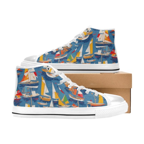 Sailboats. Cool fantasy colorful abstract art. Women's Classic High Top Canvas Shoes (Model 017)