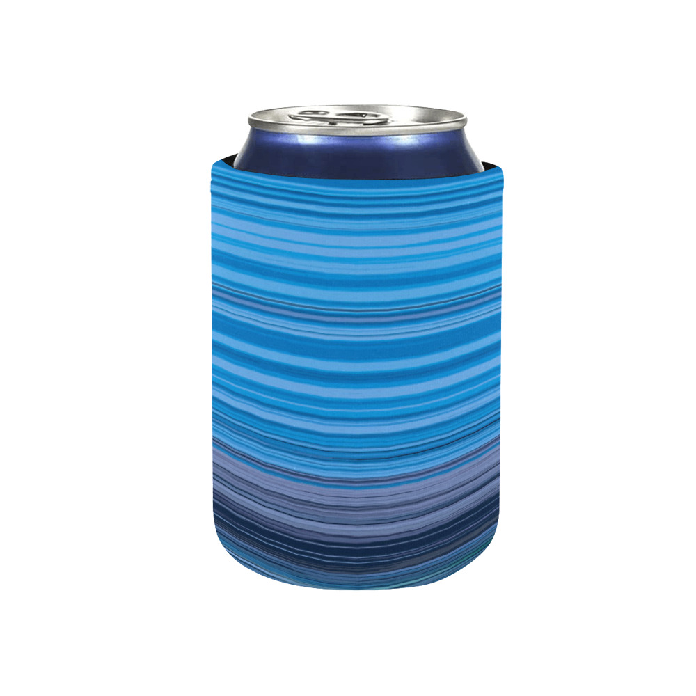 Abstract Blue Horizontal Stripes Neoprene Can Cooler 4" x 2.7" dia.