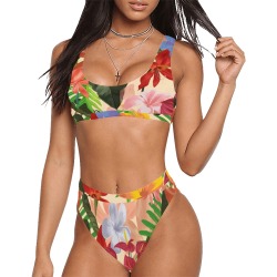 The Tropical Flowers Sport Top & High-Waisted Bikini Swimsuit (Model S07)