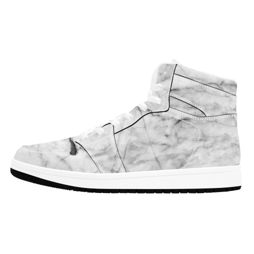 White gray marble texture Men's High Top Sneakers (Model 20042)