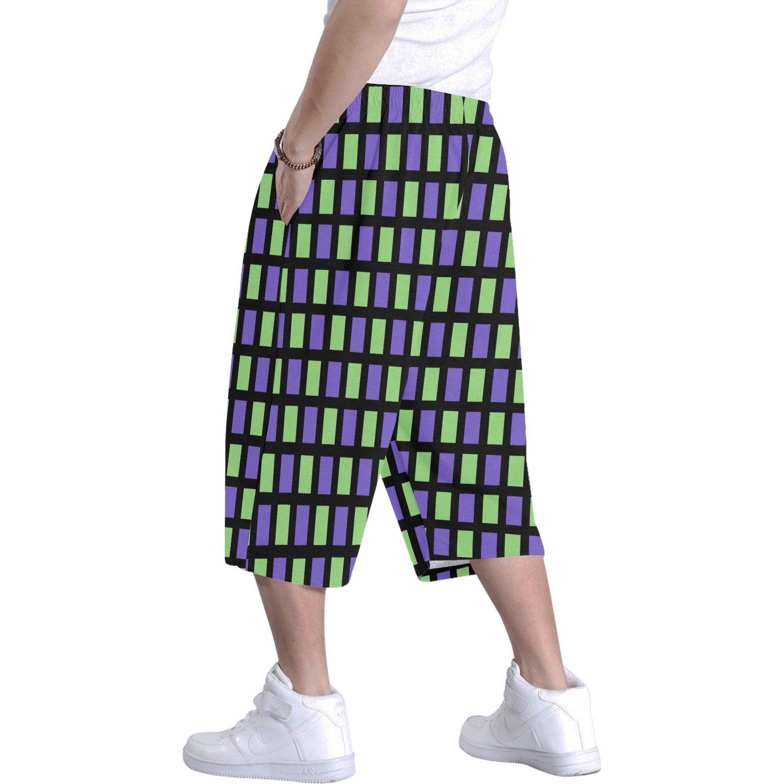 blue and green black Men's All Over Print Baggy Shorts (Model L37)