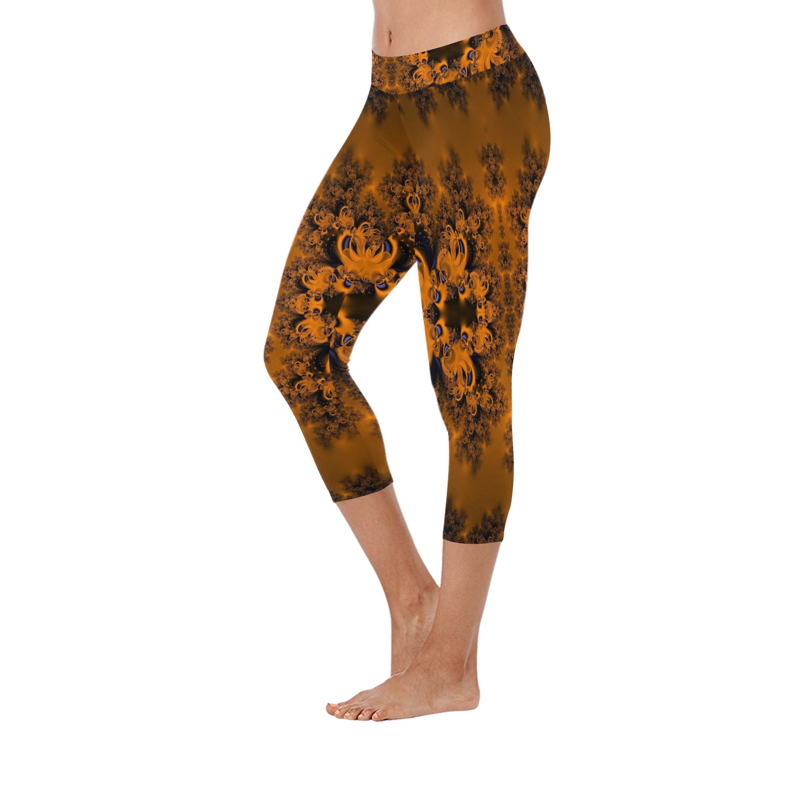 Orange Groves at Dusk Frost Fractal Women's Low Rise Capri Leggings (Invisible Stitch) (Model L08)