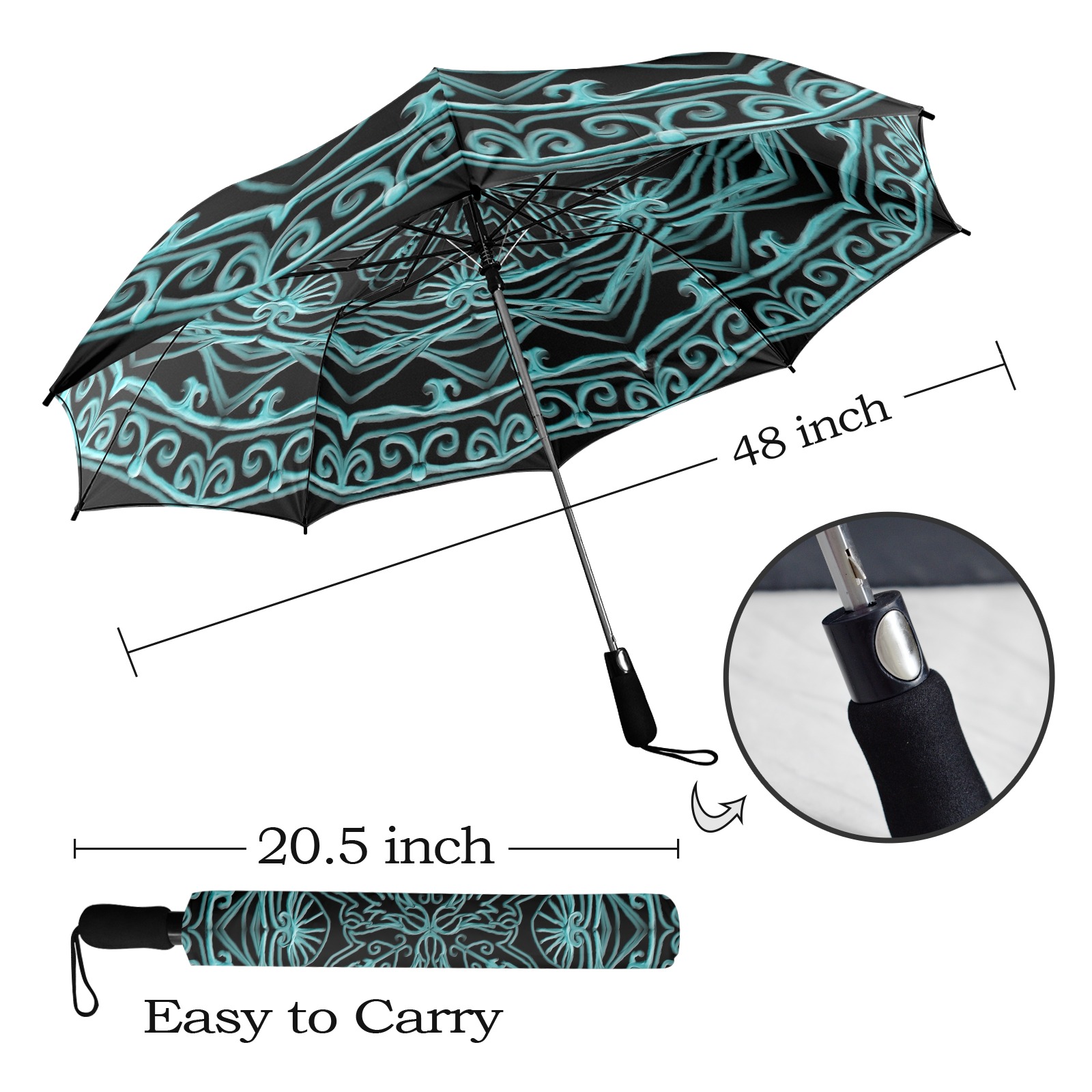 mandala 3D-9 turquoise Semi-Automatic Foldable Umbrella (Model U12)