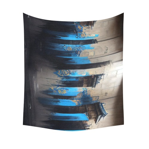 graffiti building's black and blue Cotton Linen Wall Tapestry 60"x 51"