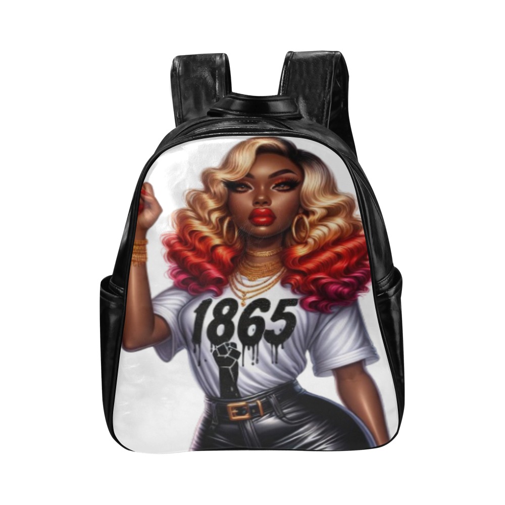 Black Woman Backpack Multi-Pockets Backpack (Model 1636)