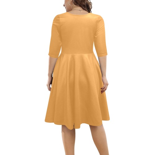 color butterscotch Half Sleeve Skater Dress (Model D61)