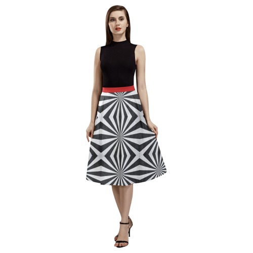 Geometric Blk & White Mnemosyne Women's Crepe Skirt (Model D16)