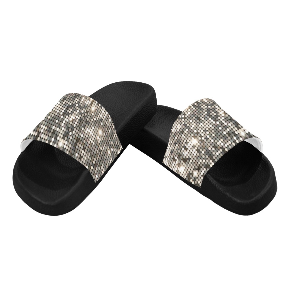 Silver Metallic Glitter Sparkles Sequins Women's Slide Sandals (Model 057)