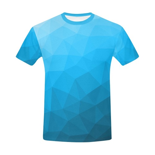 Cyan gradient geometric mesh pattern All Over Print T-Shirt for Men (USA Size) (Model T40)