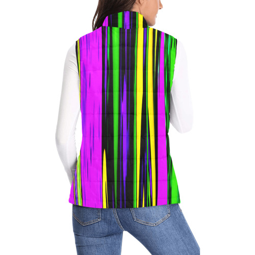 Mardi Gras Stripes Women's Padded Vest Jacket (Model H44)