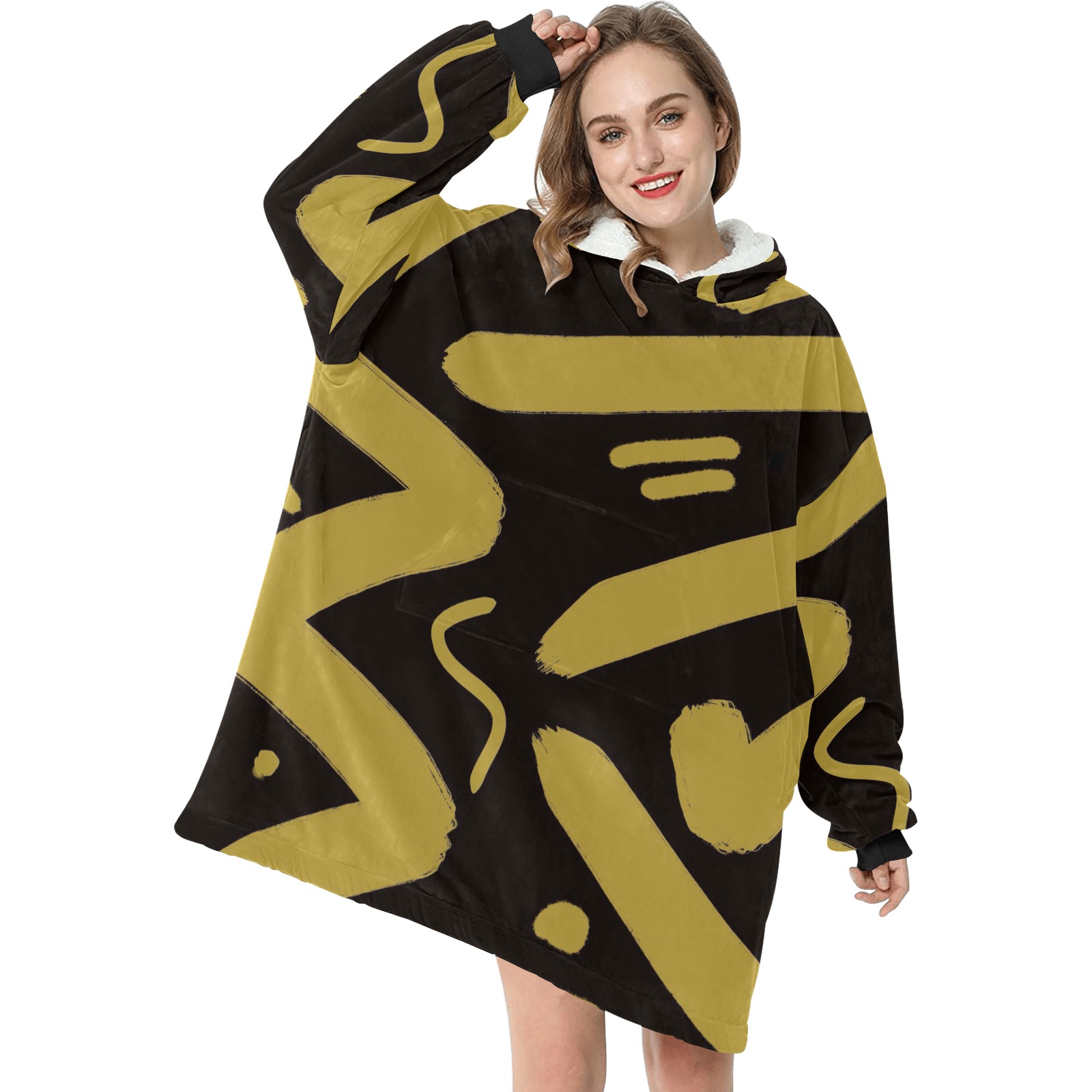 Tribal Black and Gold Blanket Hoodie for Women