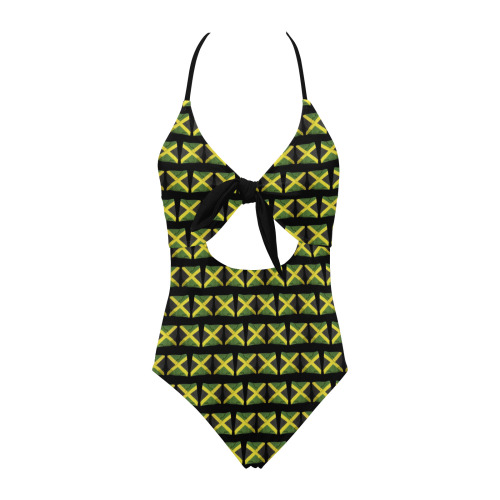 Jamaican Flags Backless Hollow Out Bow Tie Swimsuit (Model S17)
