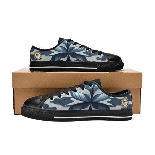 dark blue and white pattern Women's Classic Canvas Shoes (Model 018)