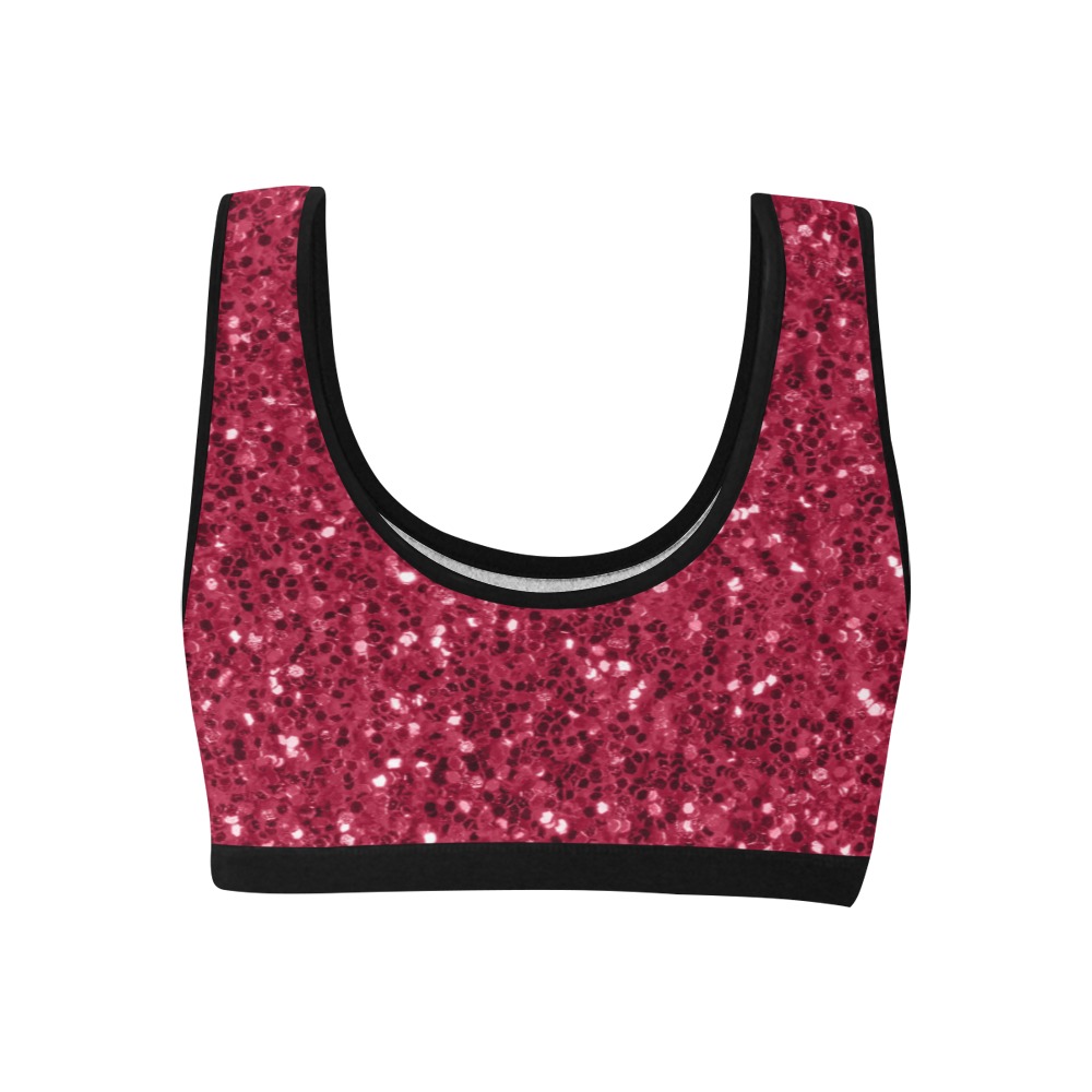 Magenta dark pink red faux sparkles glitter Women's All Over Print Sports Bra (Model T52)