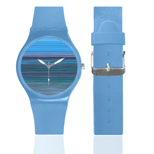 Abstract Blue Horizontal Stripes Unisex Round Rubber Sport Watch(Model 314)